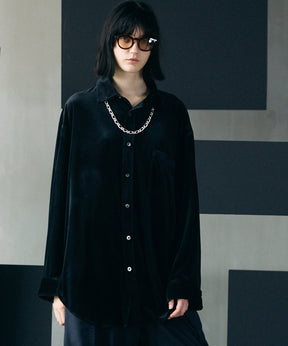 【26AW PRE-ORDER】Glossy Velour Prime-Over Long Sleeve Shirt Coat