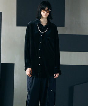 【26AW PRE-ORDER】Glossy Velour Prime-Over Long Sleeve Shirt Coat