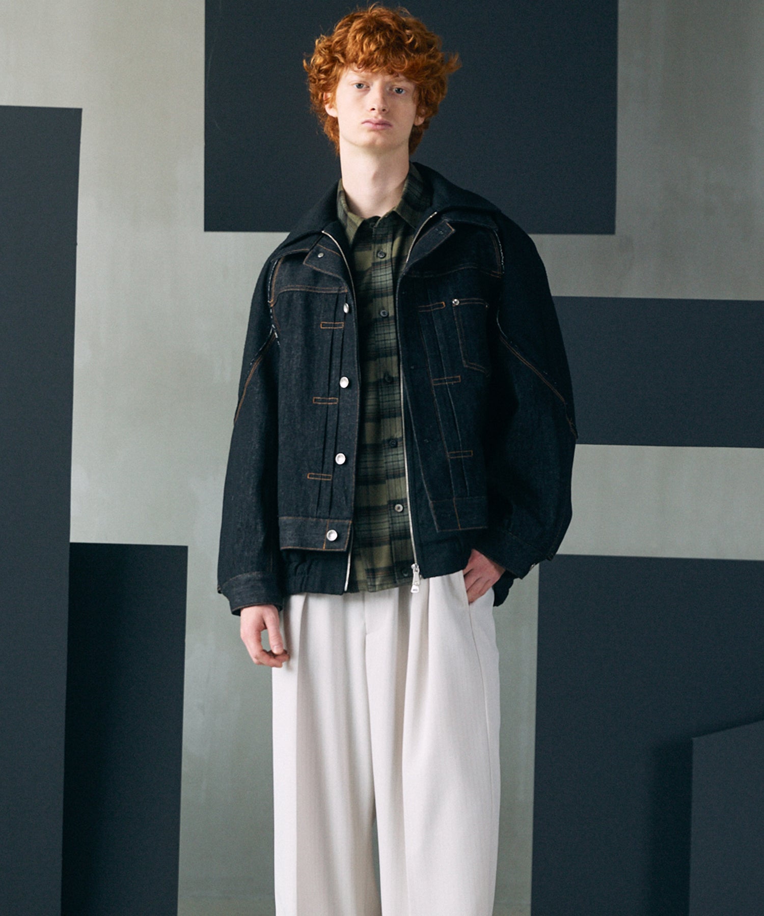 26AW PRE-PRDER】Different Materials Layering Prime-Over Trucker Jacket
