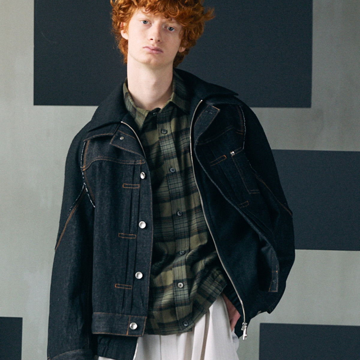 Different Materials Layering Prime-Over Trucker Jacket