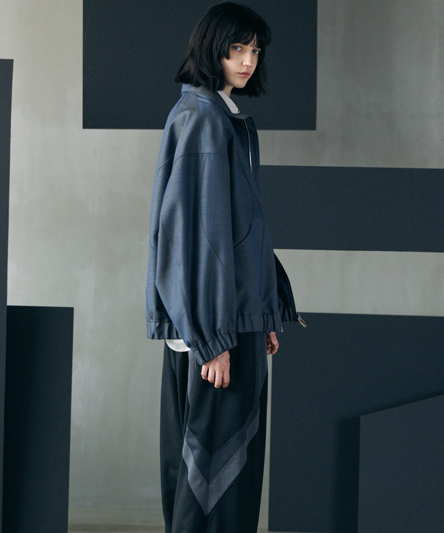 【26AW PRE-ORDER】4 Colors Chambray Washable Wool Prime-Over Switching Stand Collar Blouson
