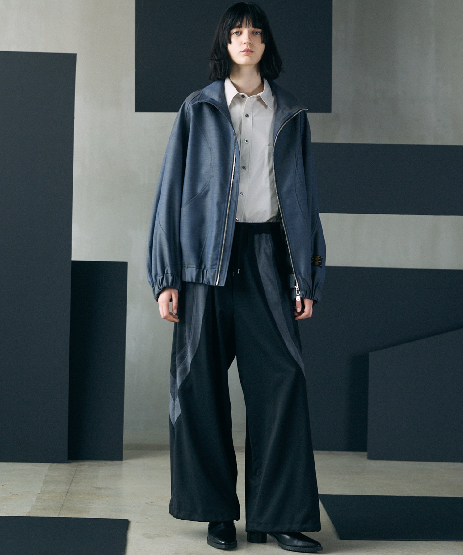 【26AW PRE-ORDER】4 Colors Chambray Washable Wool Prime-Over Switching Stand Collar Blouson