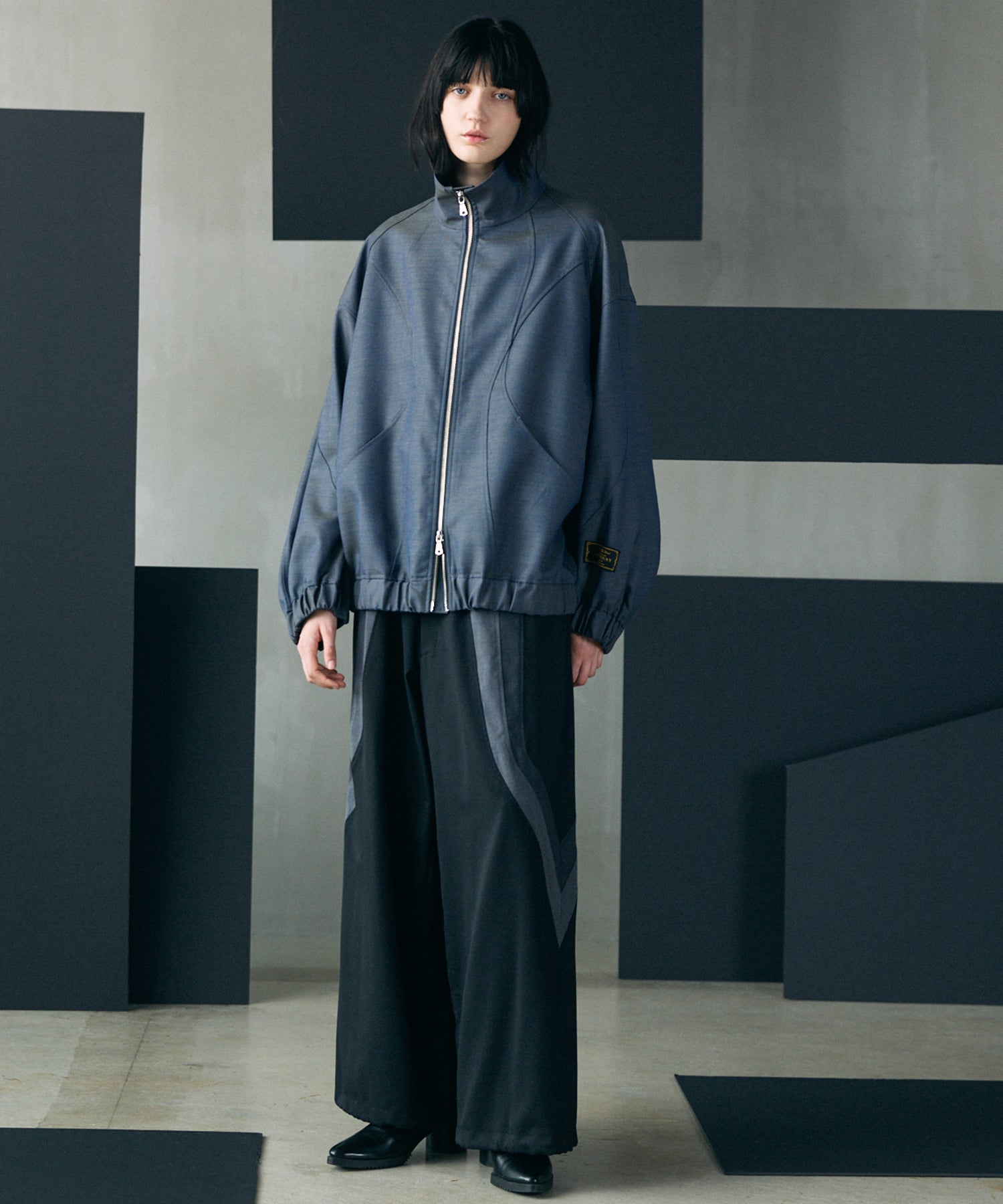 【26AW PRE-ORDER】4 Colors Chambray Washable Wool Prime-Over Switching Stand Collar Blouson