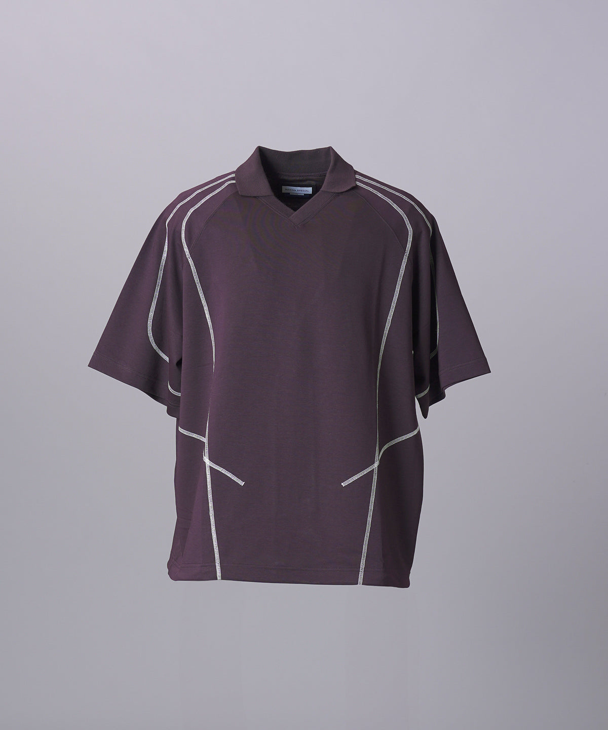 【26SS PRE-ORDER】V-neck Stitch Work Prime-Over Raglan Short Sleeve Polo Shirt