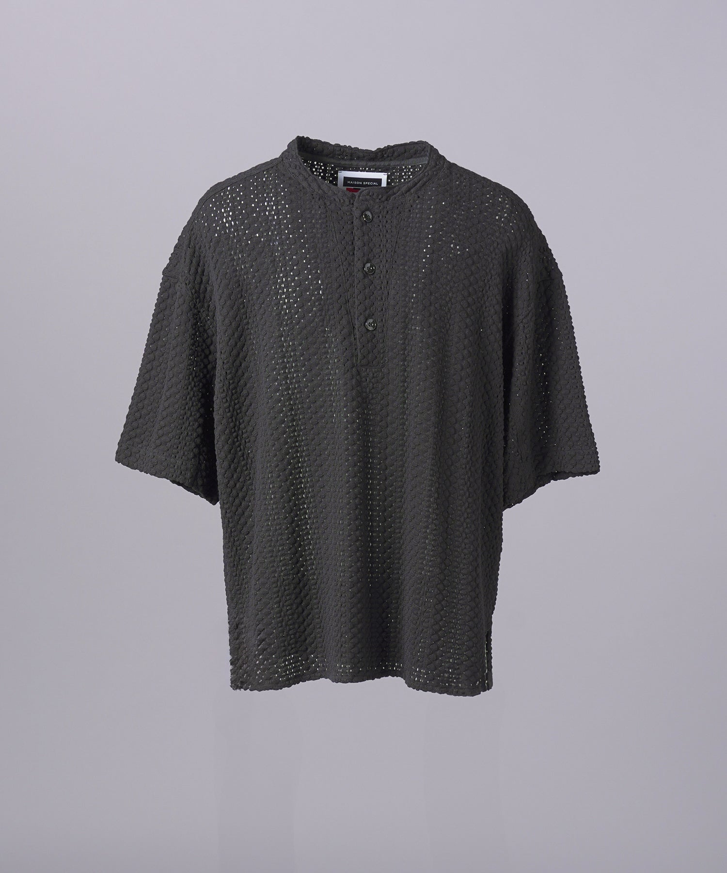 【26SS PRE-ORDER】Birdseye Jersey Mesh Prime-Over Henry Neck Short-sleeved T-shirt
