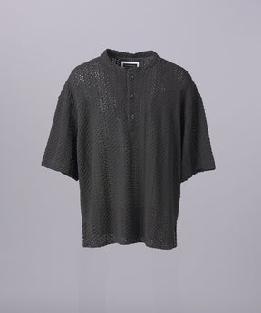【26SS PRE-ORDER】Birdseye Jersey Mesh Prime-Over Henry Neck Short-sleeved T-shirt