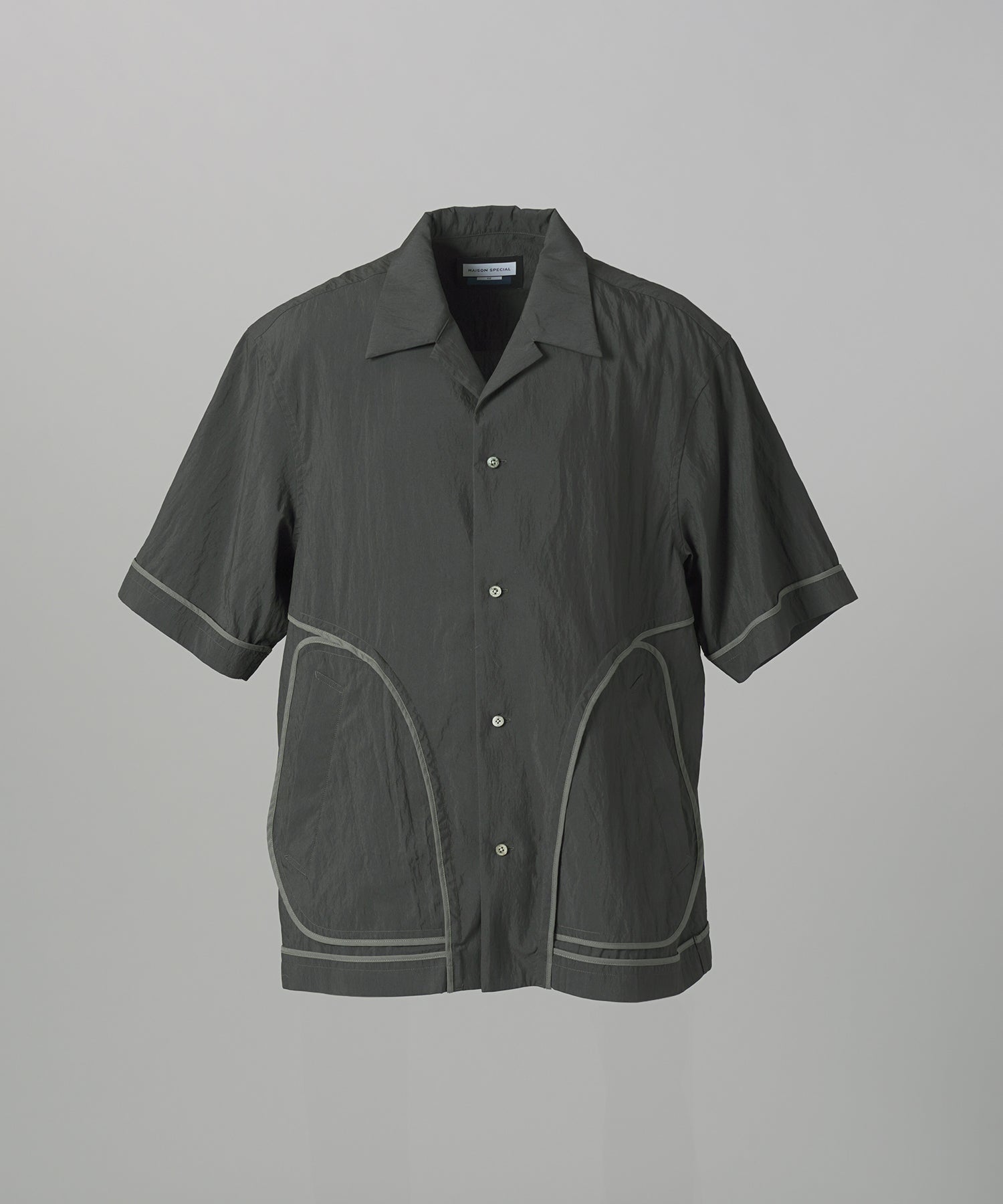 【26SS PRE-ORDER】Lyocell Nylon Washer Prime-Over Piping-detailed Switched Open-collar Shirt