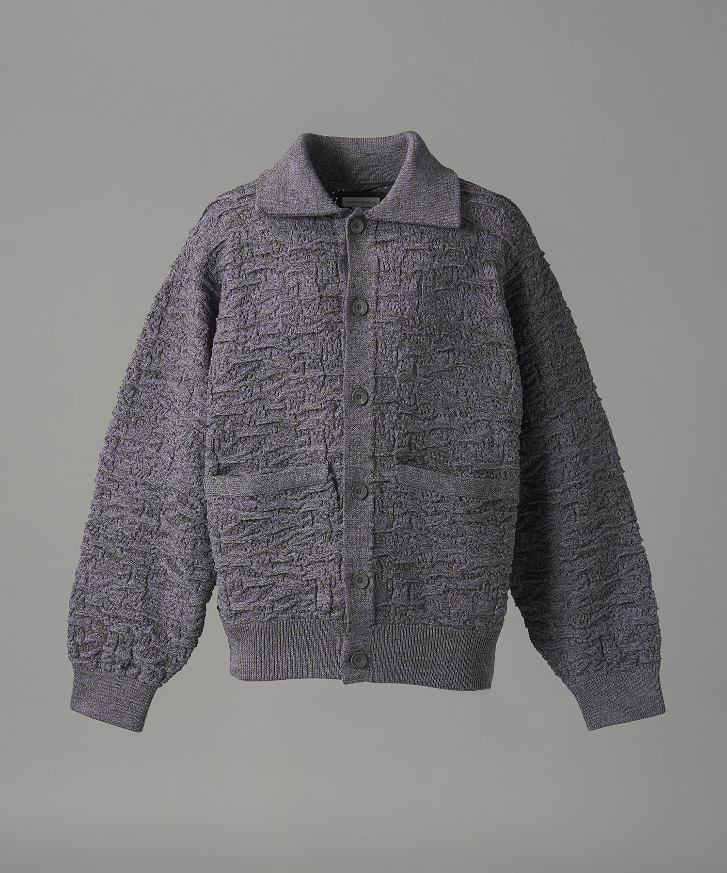 【26AW PRE-ORDER】Melange Random Tucks Prime-Over Collared Knit Cardigan