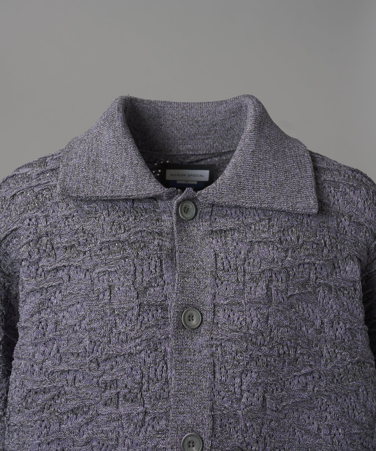 【26AW PRE-ORDER】Melange Random Tucks Prime-Over Collared Knit Cardigan