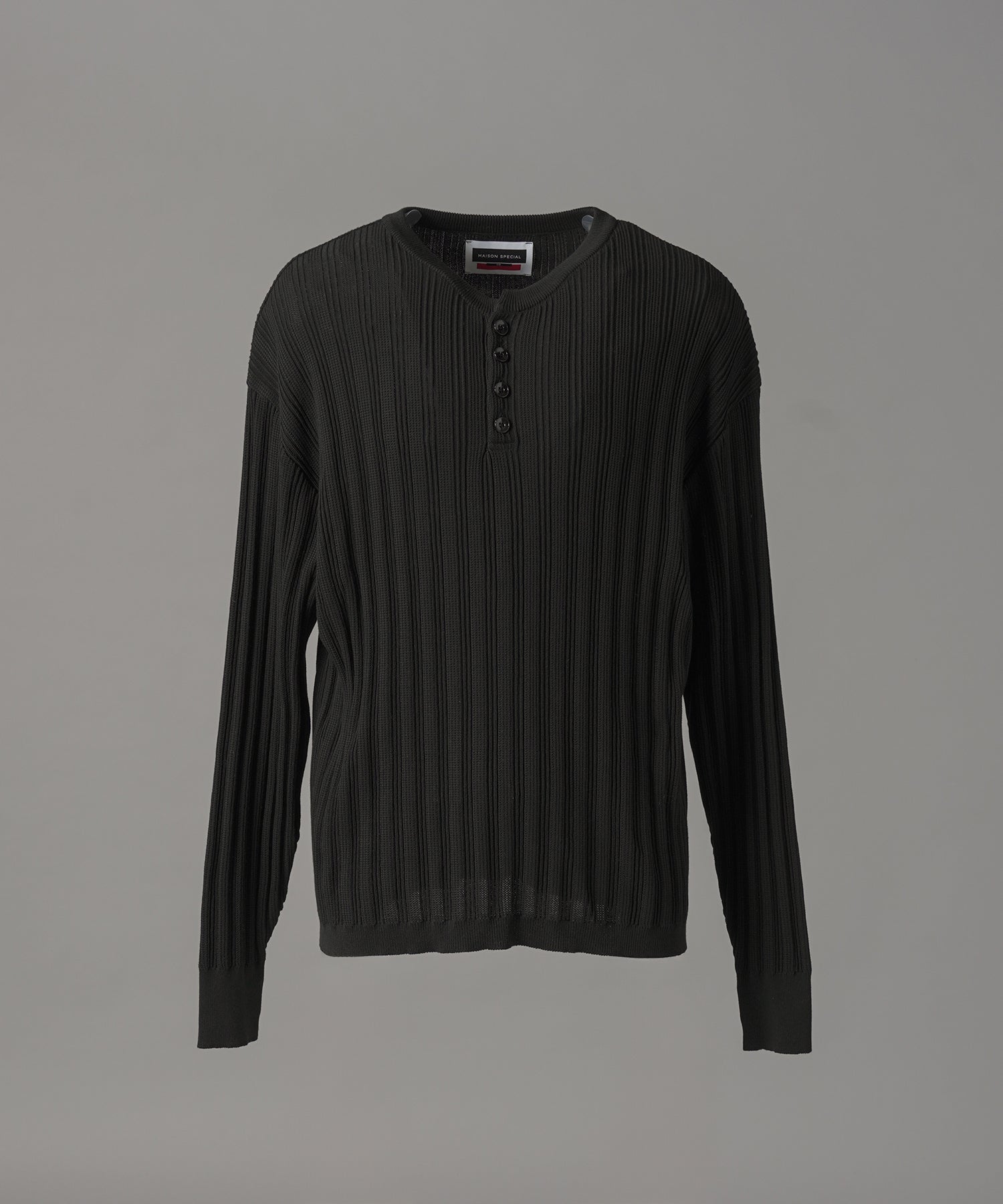 【26AW PRE-ORDER】Shadow Stripe Prime-Over Henley Neck Knit Sweater