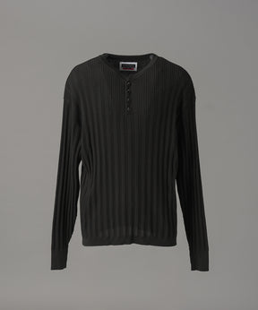 【26AW PRE-ORDER】Shadow Stripe Prime-Over Henley Neck Knit Sweater