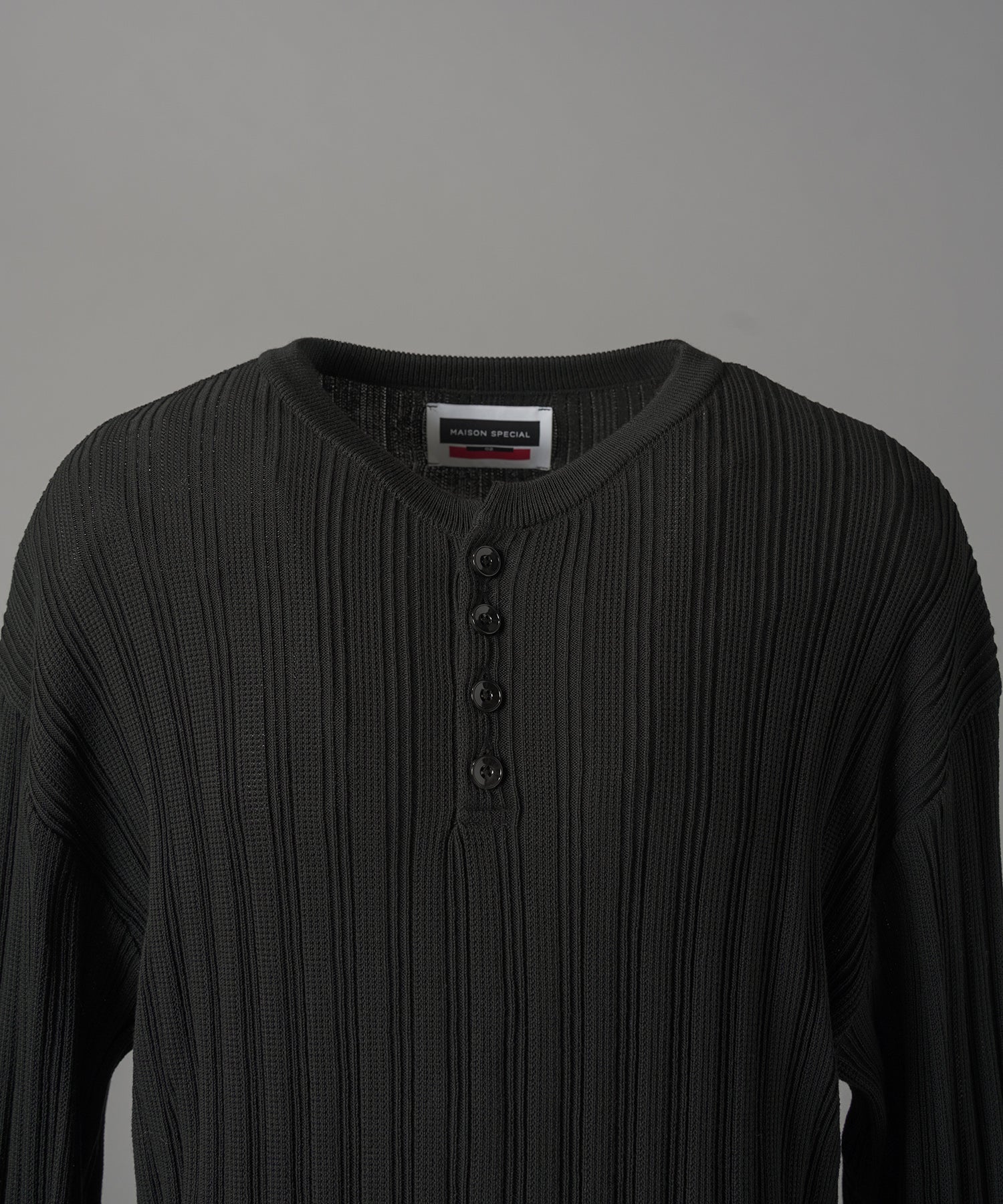 【26AW PRE-ORDER】Shadow Stripe Prime-Over Henley Neck Knit Sweater