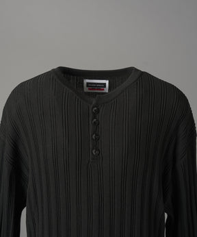 【26AW PRE-ORDER】Shadow Stripe Prime-Over Henley Neck Knit Sweater