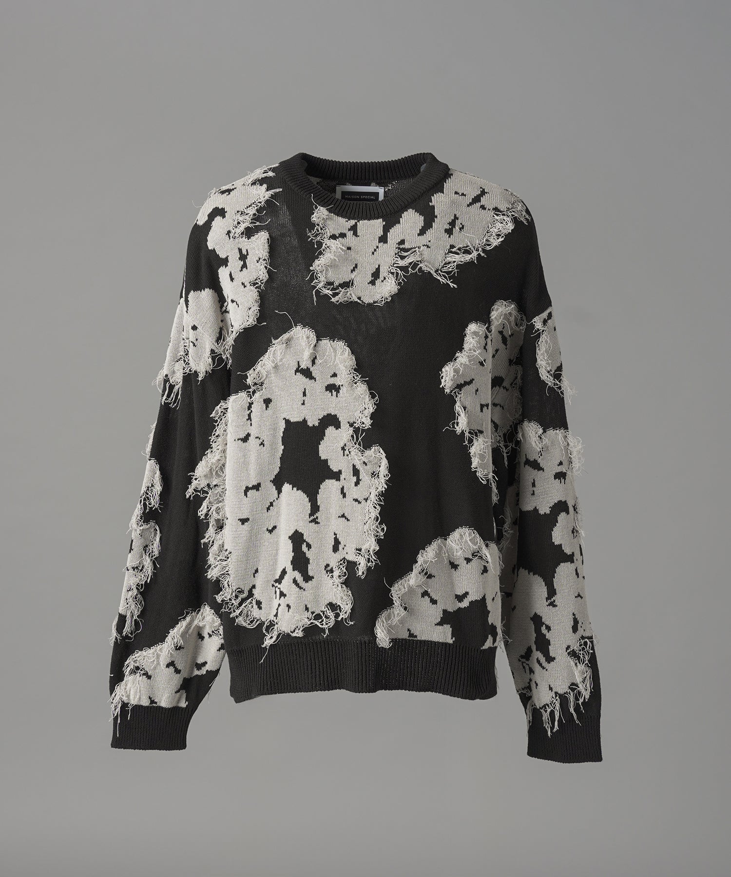 【26AW PRE-ORDER】Fringe Cut Jacquard Prime-Over Flower Pattern Knit Sweater