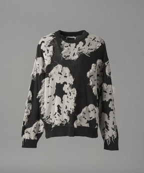 【26AW PRE-ORDER】Fringe Cut Jacquard Prime-Over Flower Pattern Knit Sweater