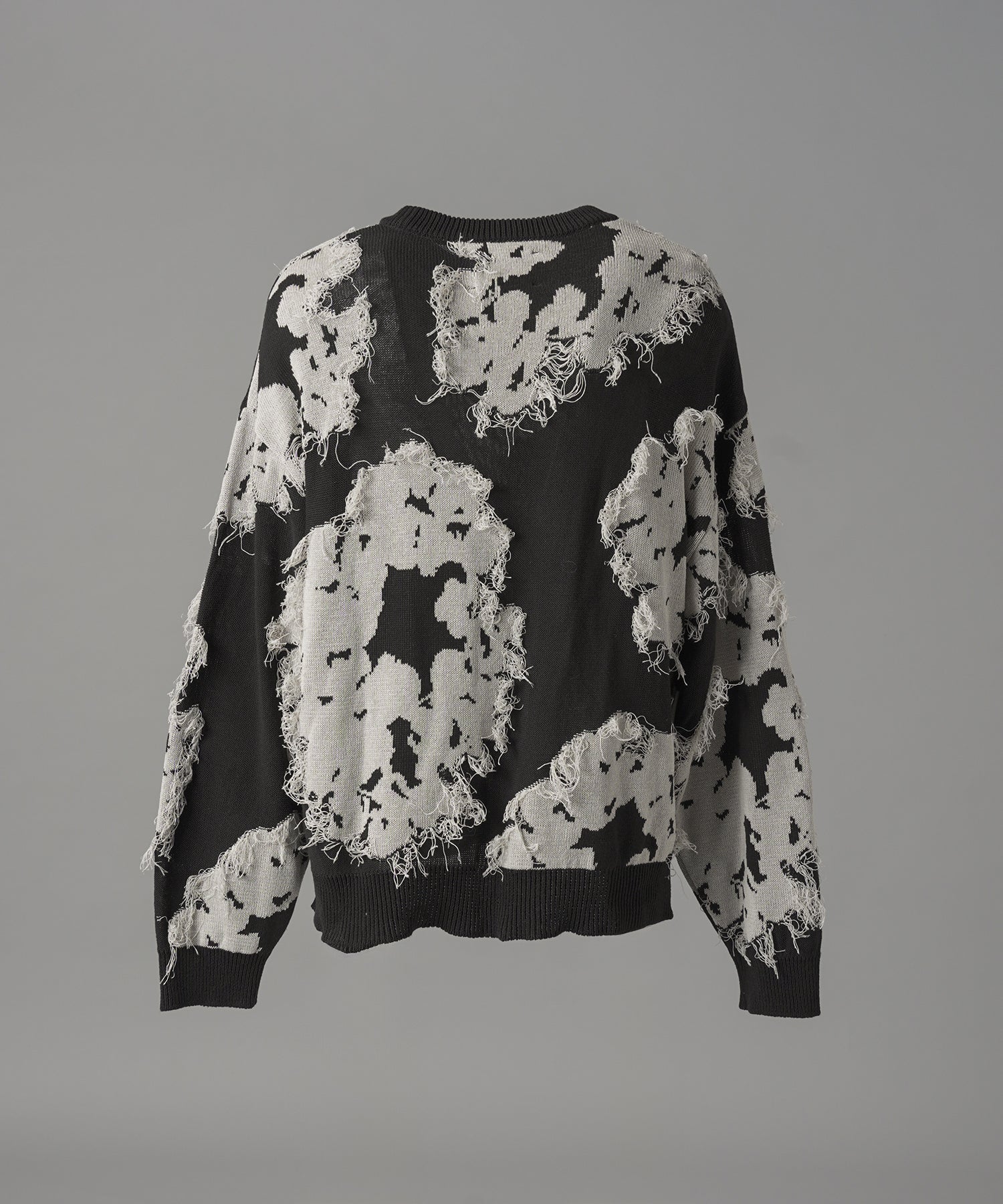 【26AW PRE-ORDER】Fringe Cut Jacquard Prime-Over Flower Pattern Knit Sweater