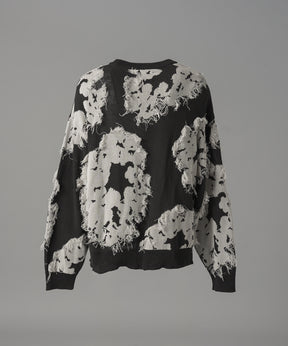 【26AW PRE-ORDER】Fringe Cut Jacquard Prime-Over Flower Pattern Knit Sweater