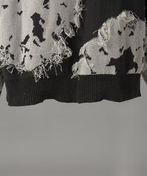 【26AW PRE-ORDER】Fringe Cut Jacquard Prime-Over Flower Pattern Knit Sweater