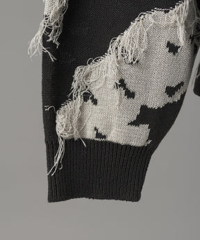 【26AW PRE-ORDER】Fringe Cut Jacquard Prime-Over Flower Pattern Knit Sweater