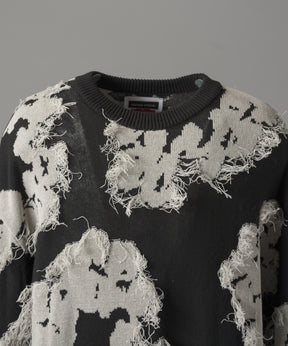 【26AW PRE-ORDER】Fringe Cut Jacquard Prime-Over Flower Pattern Knit Sweater