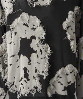 【26AW PRE-ORDER】Fringe Cut Jacquard Prime-Over Flower Pattern Knit Sweater