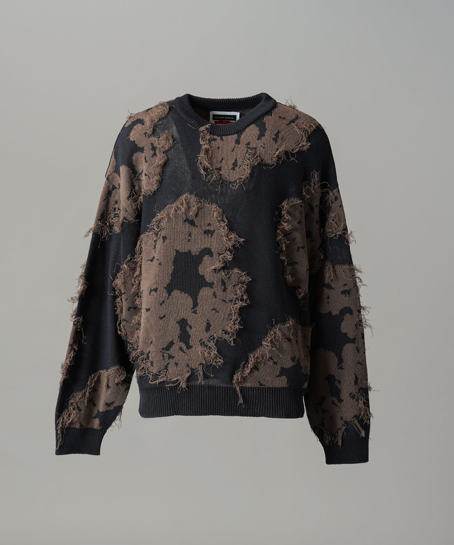 【26AW PRE-ORDER】Fringe Cut Jacquard Prime-Over Flower Pattern Knit Sweater