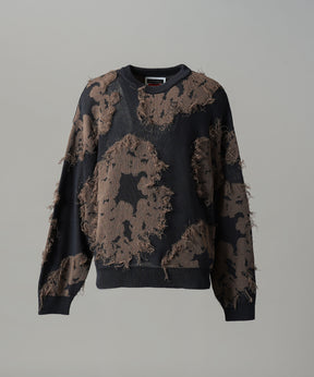 【26AW PRE-ORDER】Fringe Cut Jacquard Prime-Over Flower Pattern Knit Sweater