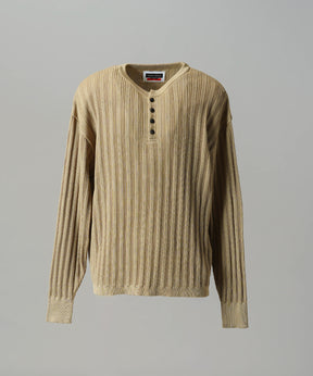 【26AW PRE-ORDER】Shadow Stripe Prime-Over Henley Neck Knit Sweater