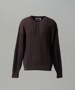 【26AW PRE-ORDER】Shadow Stripe Prime-Over Henley Neck Knit Sweater