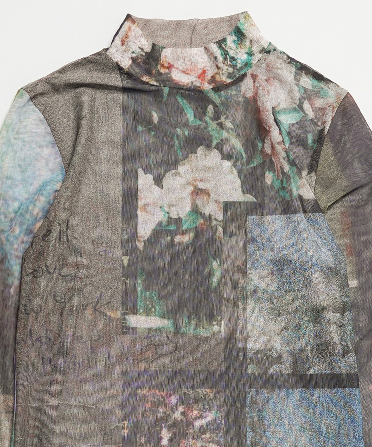 Photo Collage Sheer High Neck Top