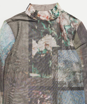 Photo Collage Sheer High Neck Top