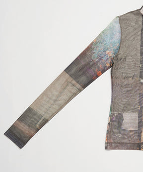 Photo Collage Sheer High Neck Top