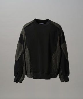 【26AW PRE-ORDER】異素材ドッキングプライムオーバークルーネックスウェットトップス