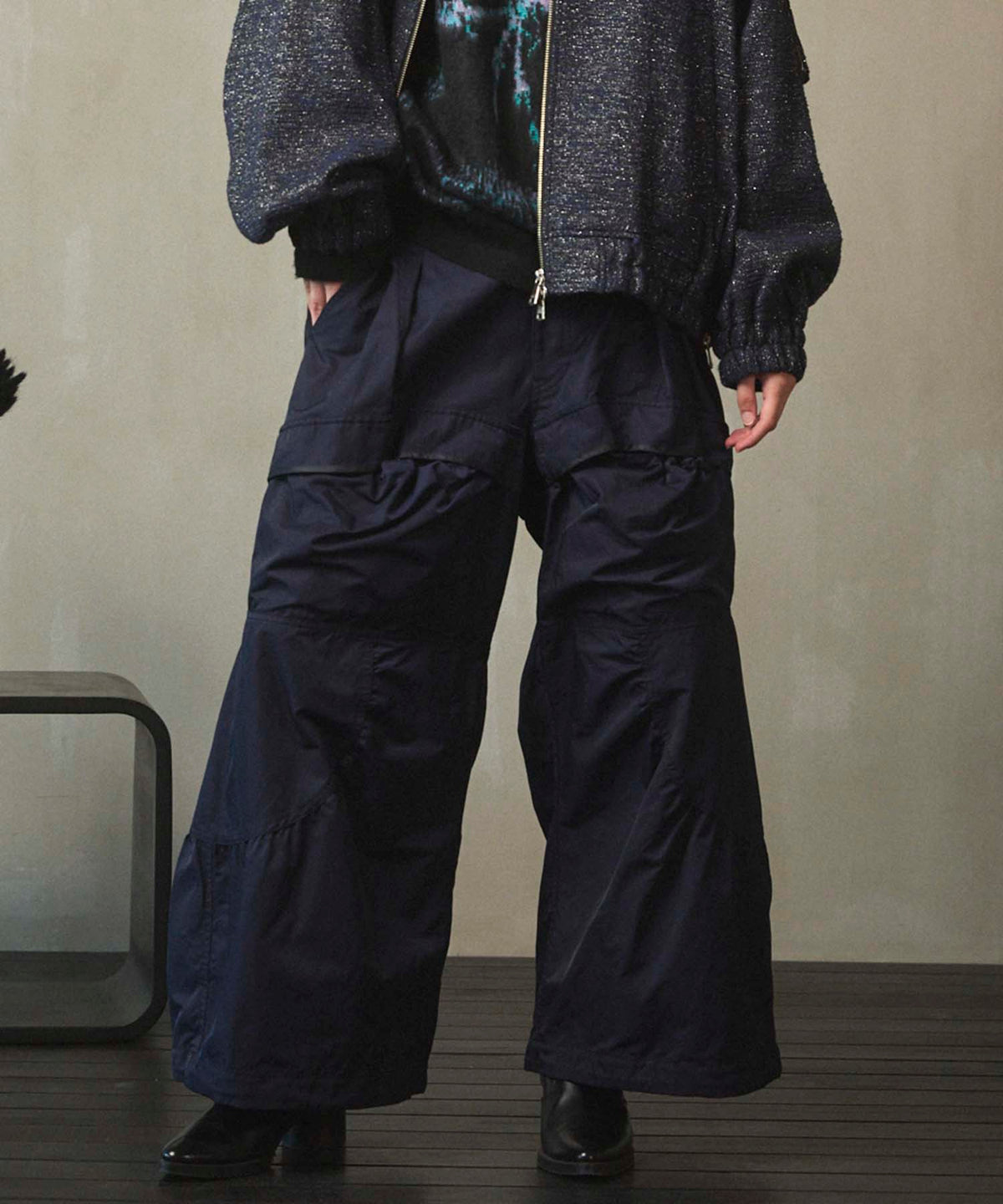 Gather Curved Switching Wide Pants