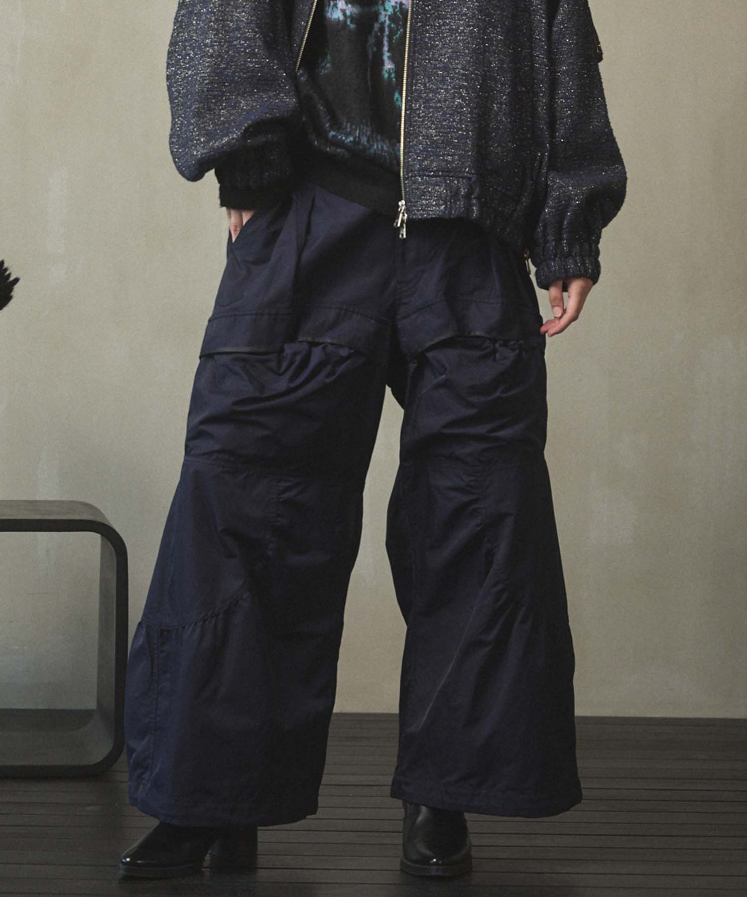 Gather Curved Switching Wide Pants