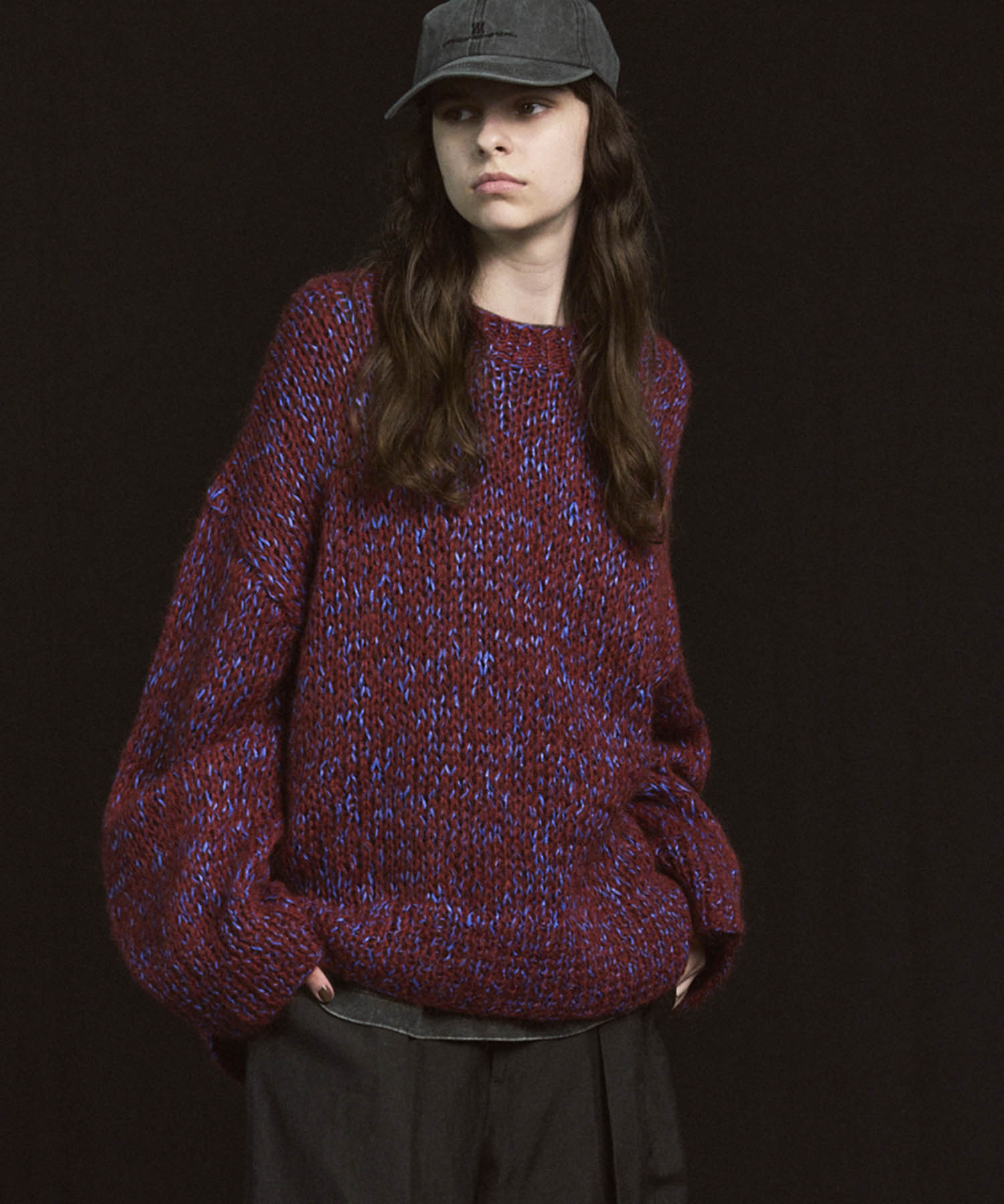 Tape Yarn Mix Hand Knitting Prime-Over Crew Neck Knit Pullover