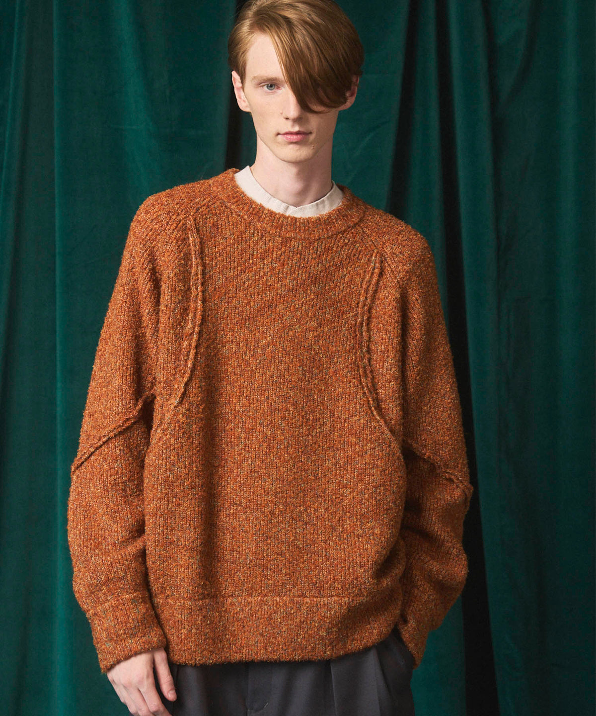 Melange Boucle Crew Neck Prime-Over Knit Pullover