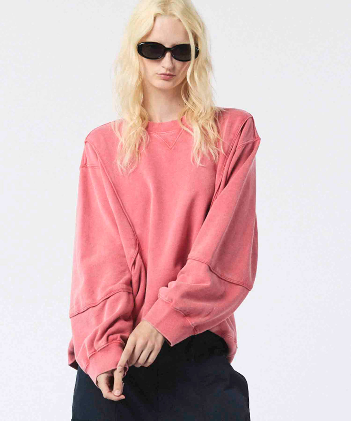Piping Switching Prime-Over Pigment-dye Sweatshirt