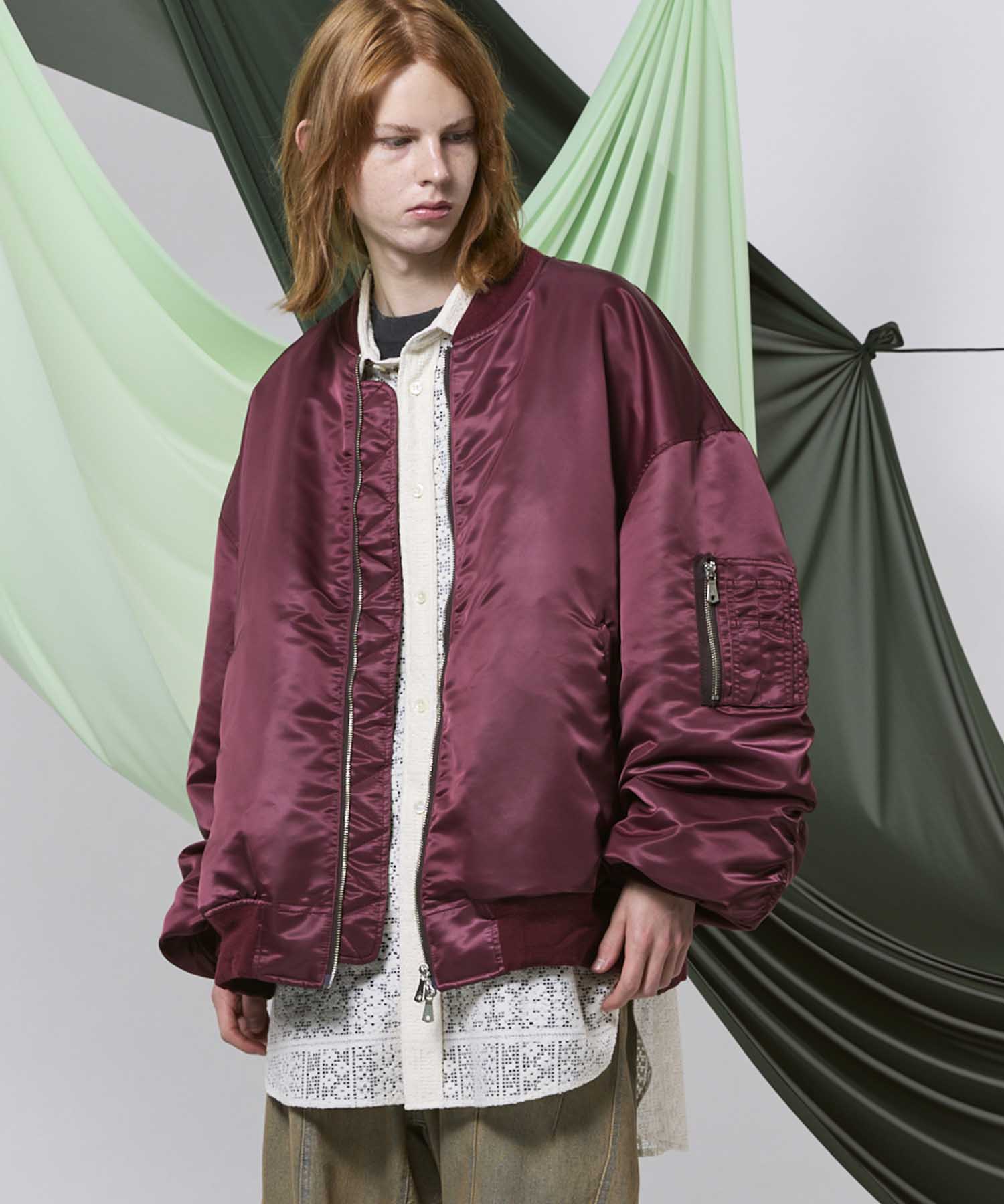 Prime-Over Wool Nylon MA-1 Bomber Jacket