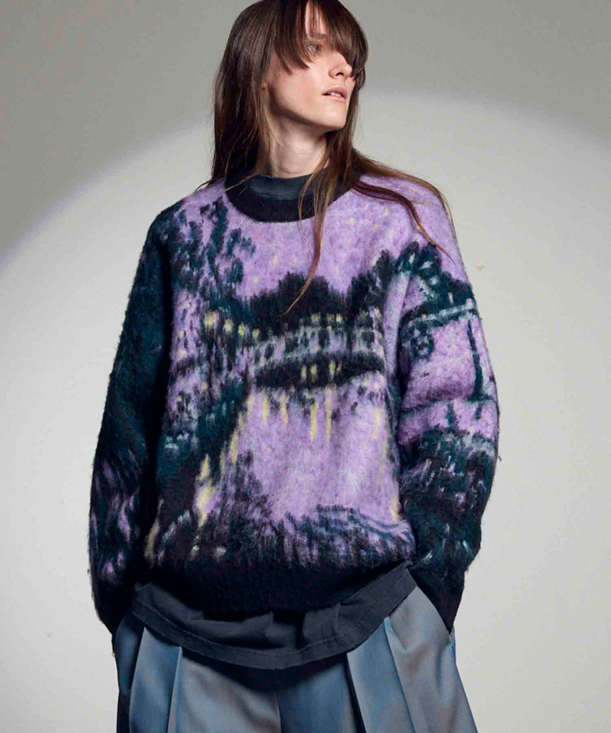 Prime-Over Landscape Painting Crew Neck Knit Pullover