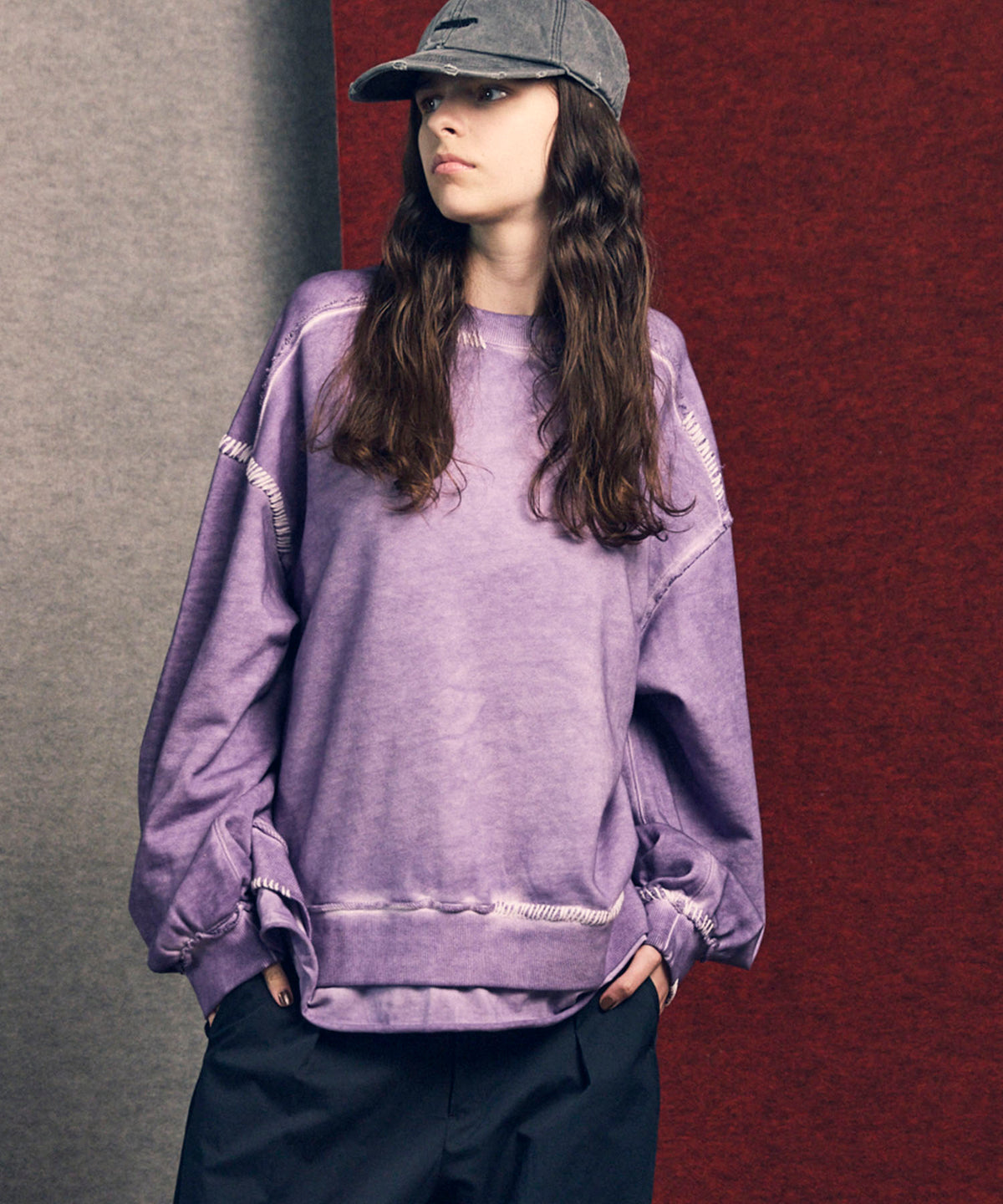 Heavy-Weight Sweat Embroidery Damage Over-Dye Crew Neck Pullover
