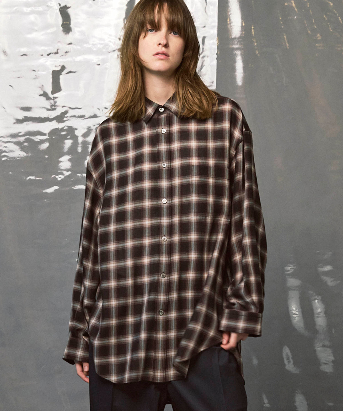 Prime-Over Ombre Check Regular Collar Shirt Coat