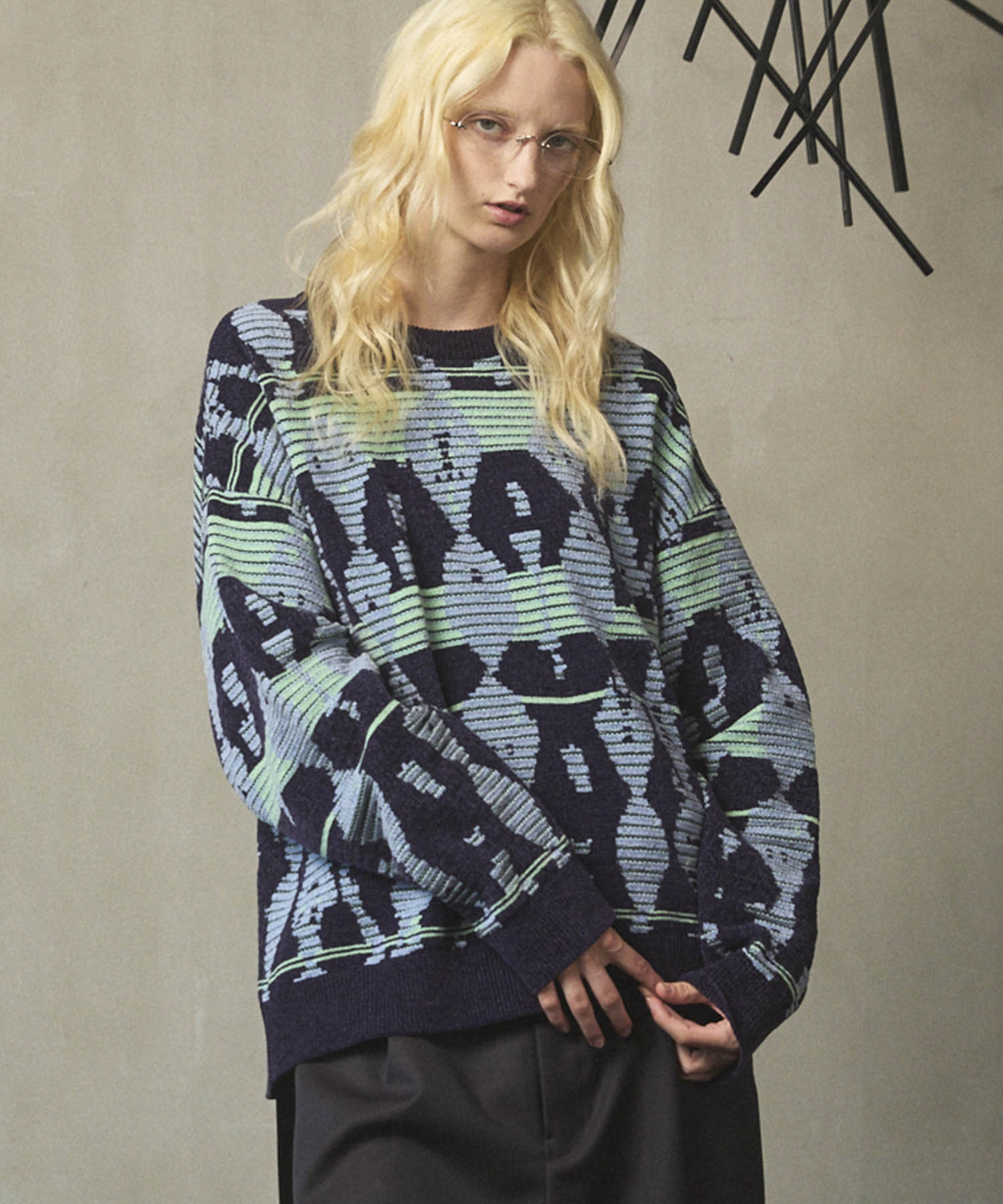 [25AW PRE-ORDER] Rug Pattern Mall Yarn Jacquard Prime-Over Crew Neck Knit Pullover