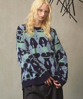 [25AW PRE-ORDER] Rug Pattern Mall Yarn Jacquard Prime-Over Crew Neck Knit Pullover