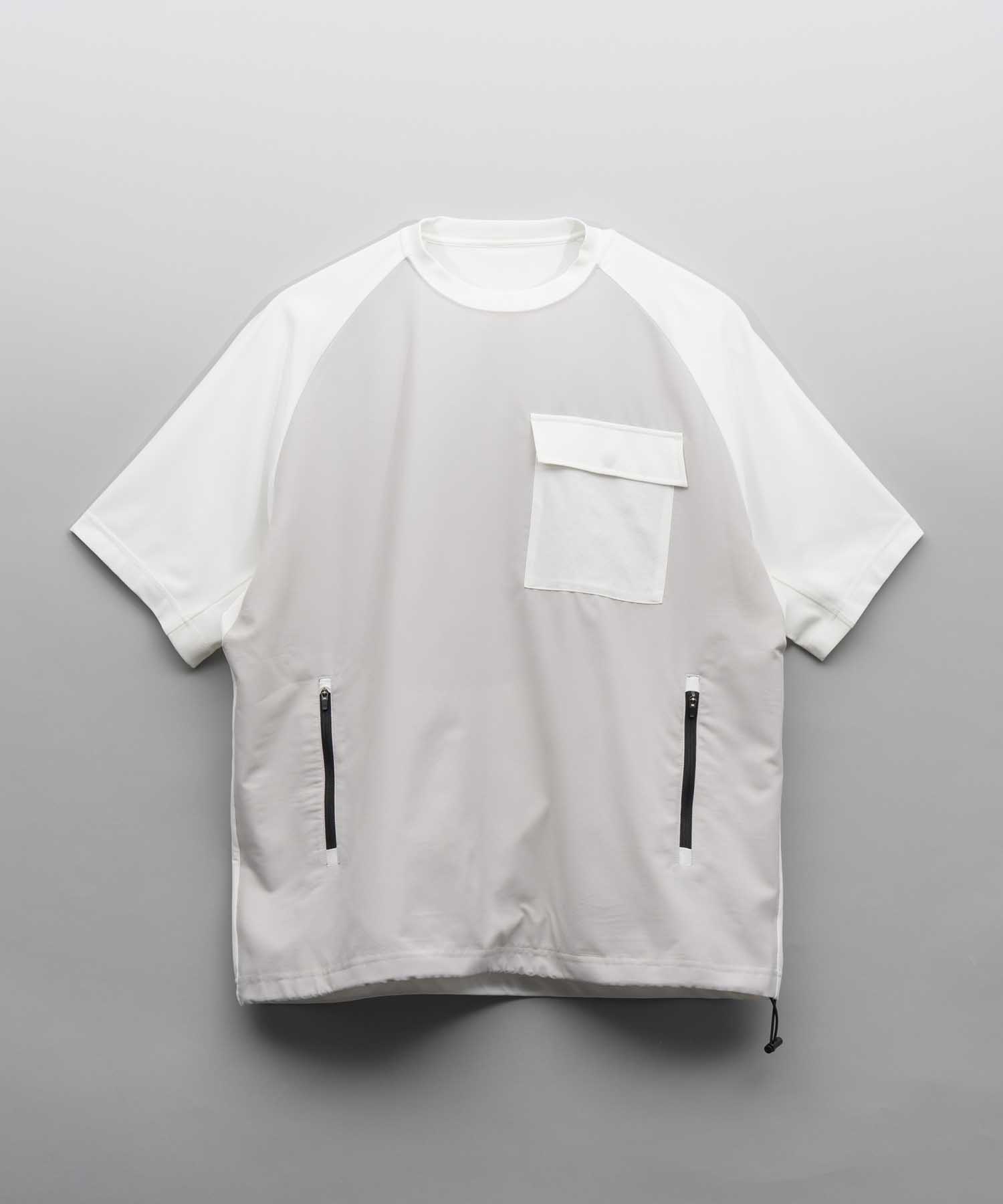 [Sports Tech High Spec LINE] Overside Different Material Combination Side Zip Crew Neck T-Shirt