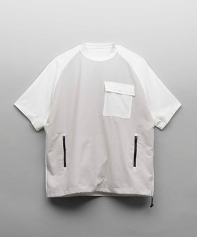[Sports Tech High Spec LINE] Overside Different Material Combination Side Zip Crew Neck T-Shirt