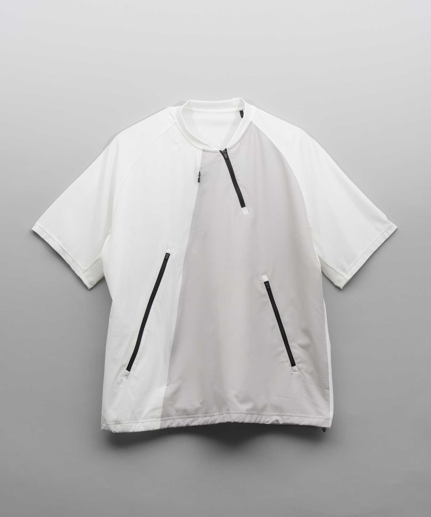 【SPORTS TECH HIGH SPEC LINE】Oversized Different Material Combination HANOJI Zip Crew Neck T-shirt
