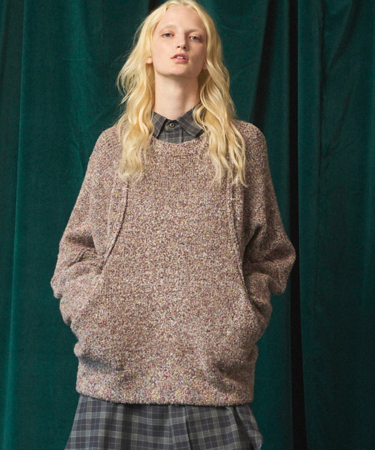 Melange Boucle Crew Neck Prime-Over Knit Pullover
