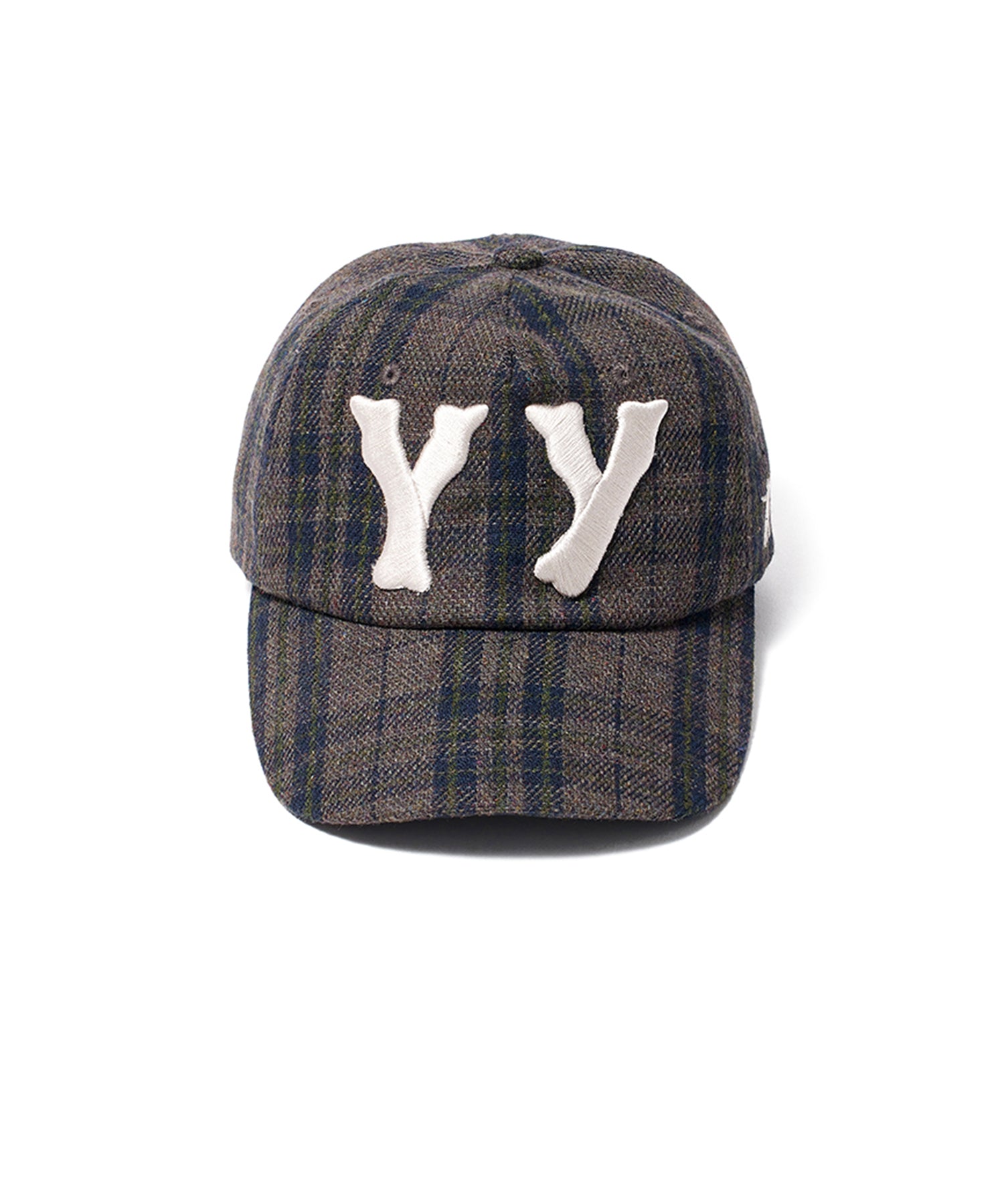 【OPEN YY】YY CHECKRED HEART BONE BALL CAP-BRN