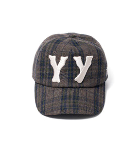 【OPEN YY】YY CHECKRED HEART BONE BALL CAP-BRN